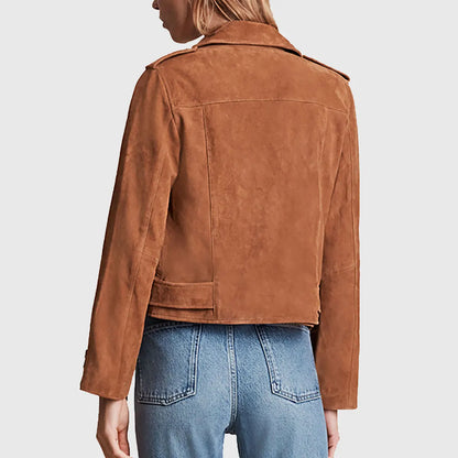 Women’s Brown Suede Leather Biker Jacket